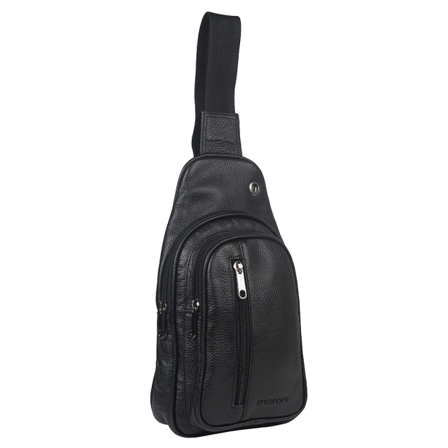 Bolsa Shoulder Bag  Moroni Motoqueiro Couro Preta - 1000